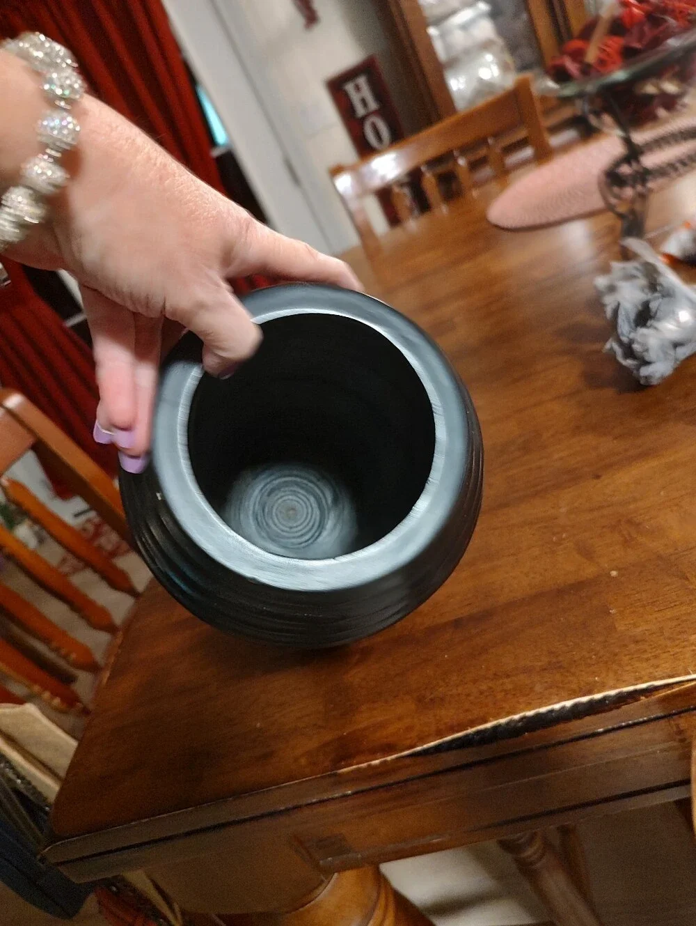 Elegant Ribbed Black Wood Vase - Home Accents